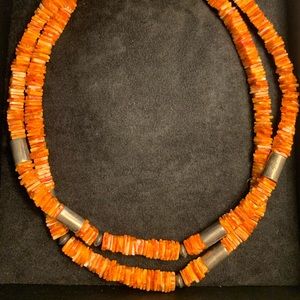 Orange coral and silver necklace